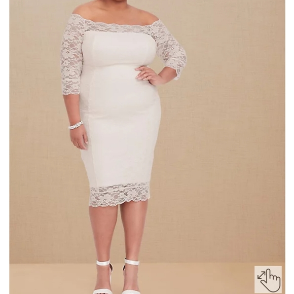 TORRID wedding/Special Occasion Ivory Lace Off Shoulder Bodycon Dress NWT - Picture 2 of 8